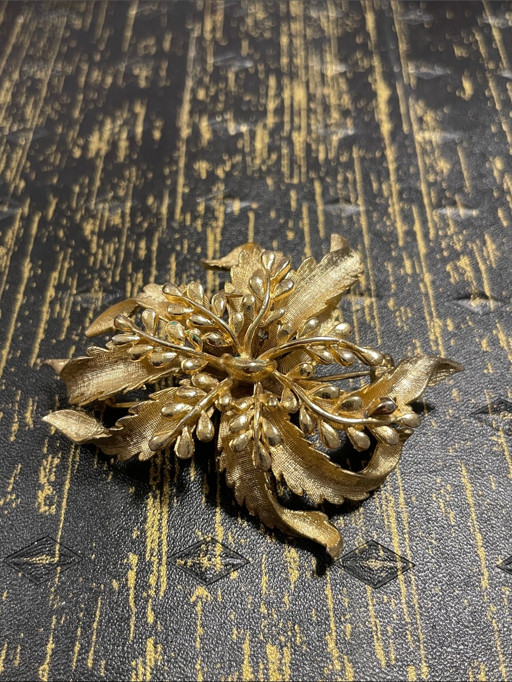 Gold-Tone Floral Leaf Brooch